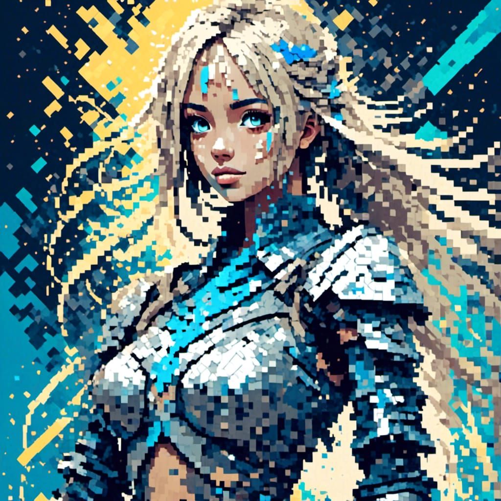 Valkyrie Forging Sword in 8-bit Pixel Art Style