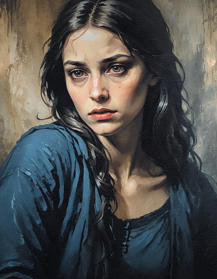 Eerie Acrylic Painting: Girl Stares into Darkness