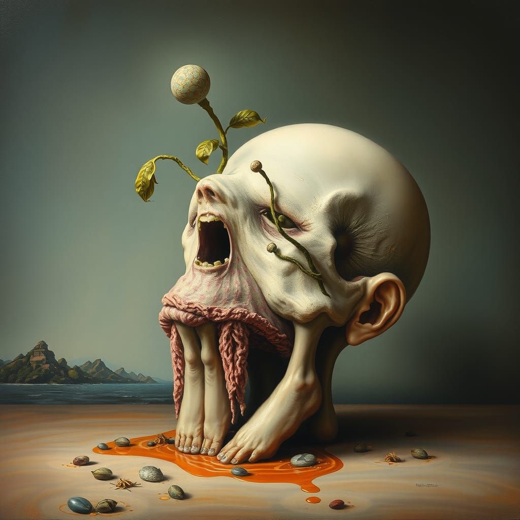 Surreal Stunted Growth Portrait in Oil