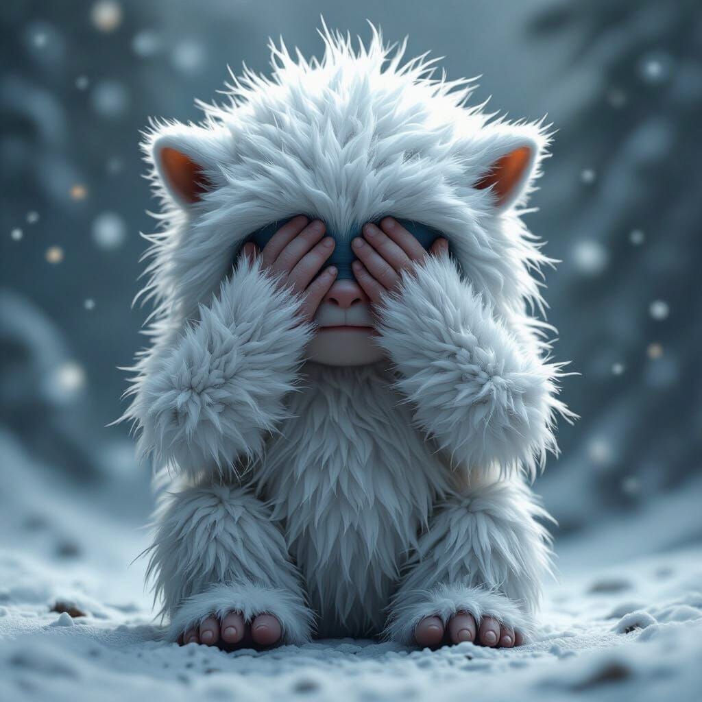 Adorable Baby Yeti Hiding: Digital Art