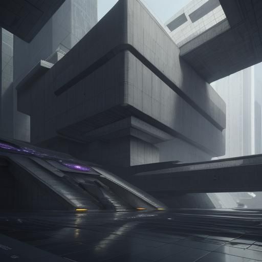 Futuristic Brutalist Architecture in Hyperrealistic Dark Fan...