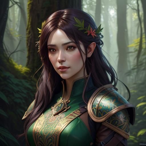 Gnome Ranger Portrait in Flowery Forest, Fantasy Art