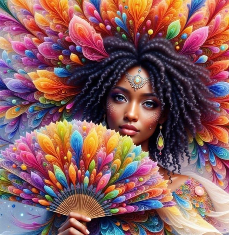 Portrait of a Young Black Woman with Alcohol Ink Fan