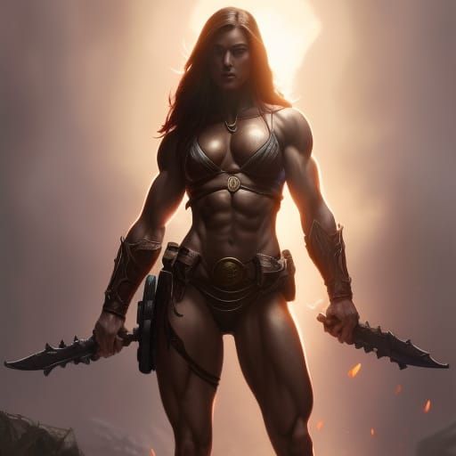 Muscular Woman in Dark Fantasy Style