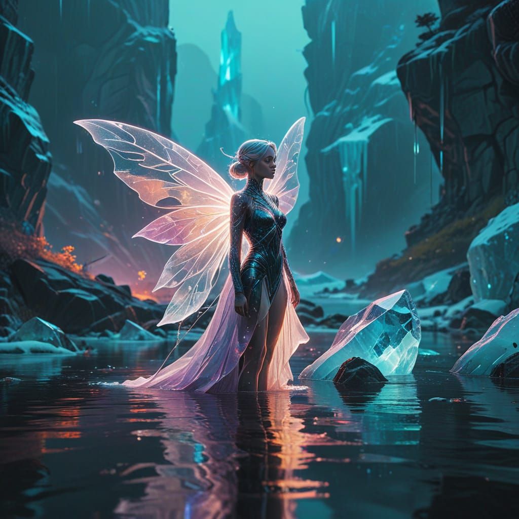 Ethereal Ice Fairy in a Kaleidoscope of Colors