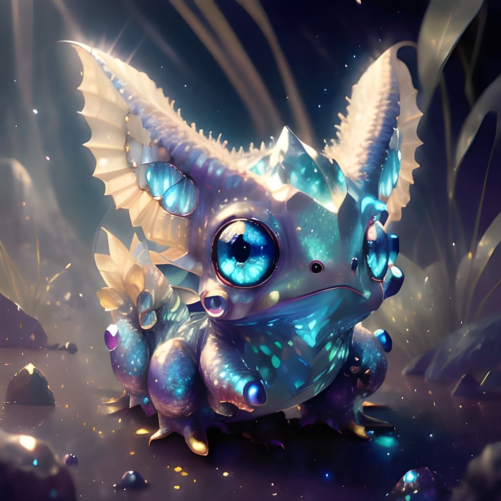 Cute Diamond Amphibian Creature with Feathery Ears