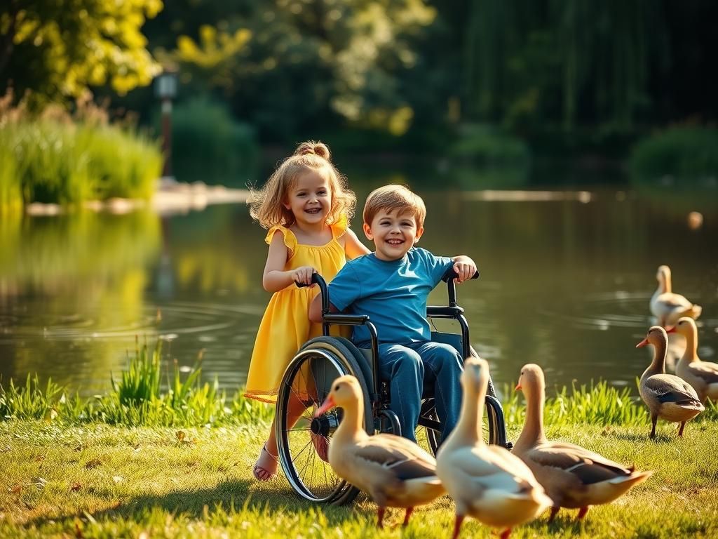 Joyful Siblings at Pond in Dreamy Soft Focus