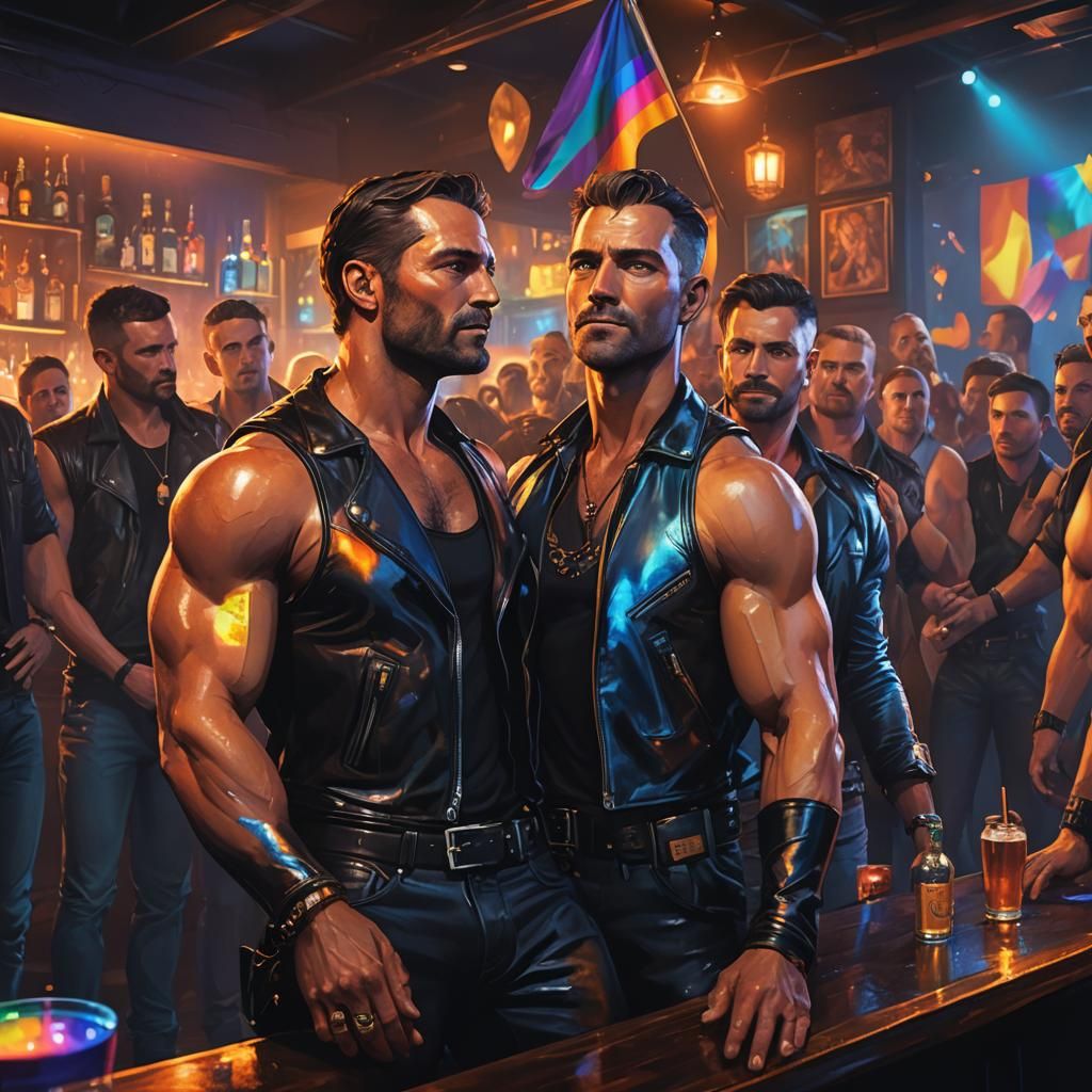 Fantasy Leather Man in Neon Gay Club Scene