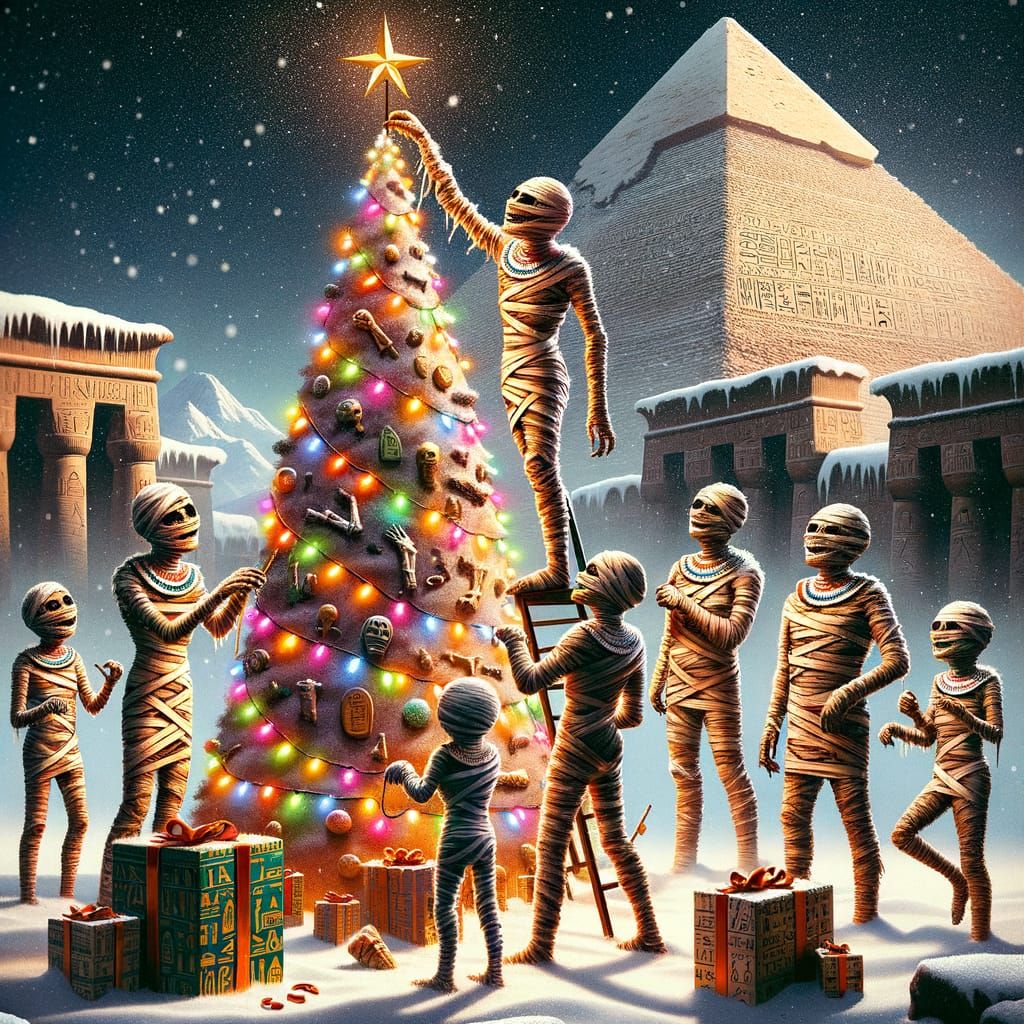 Mummies Celebrate Christmas at Ancient Pyramid