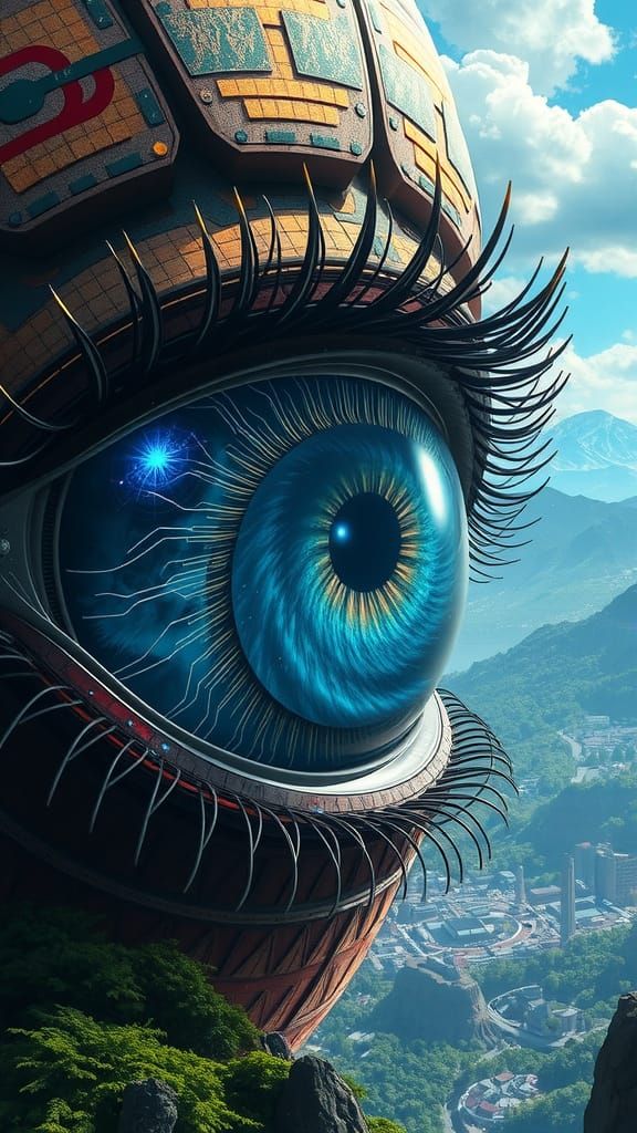 Cyberpunk Eye Portal to a Self-Sustaining Universe