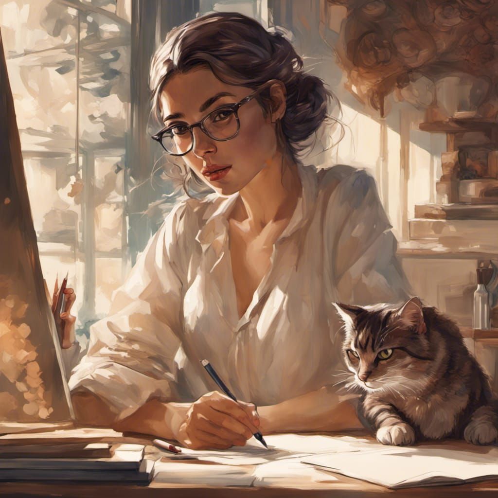 Woman with Cat-Eye Glasses, Hyperdetailed Portrait