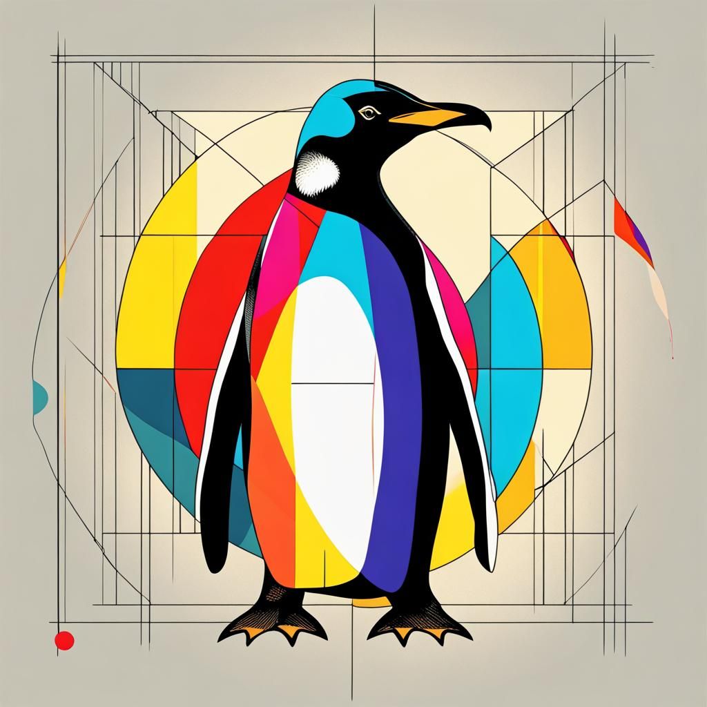 Pop Art Penguin in Geometric Bauhaus Style