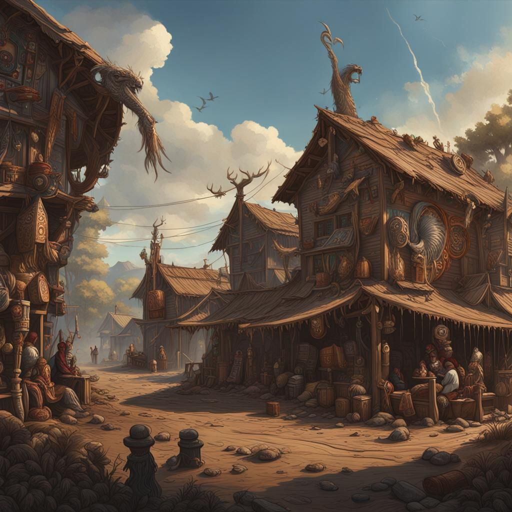American Indian Village: Detailed Matte Painting