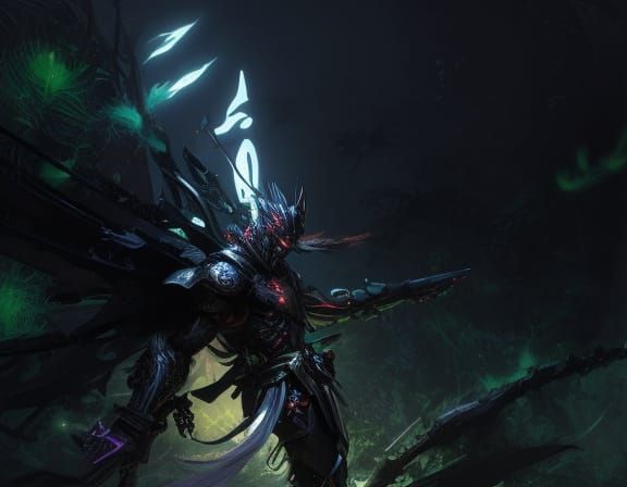 Winged Cyborg Samurai vs Colossal Demon in Manga Style