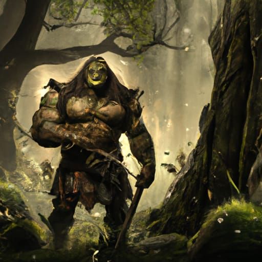 Epic Orc Hunter in Atmospheric Woodland Scene
