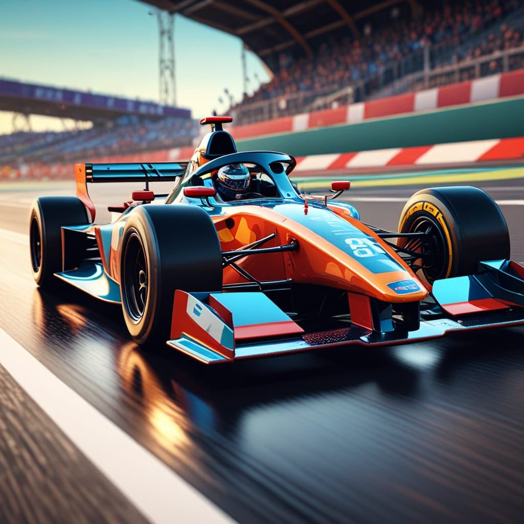 Racing Car in Cubist Style on Track