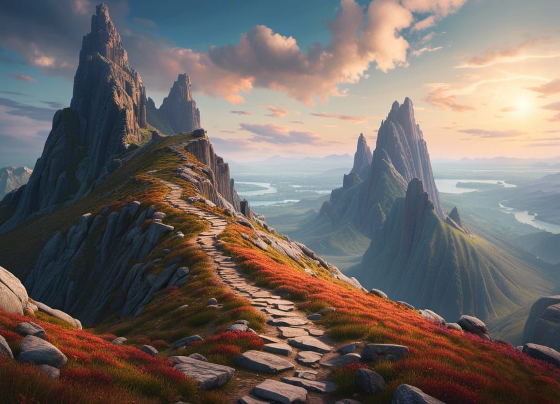 Winding Rocky Path in Detailed Fantasy Landscape
