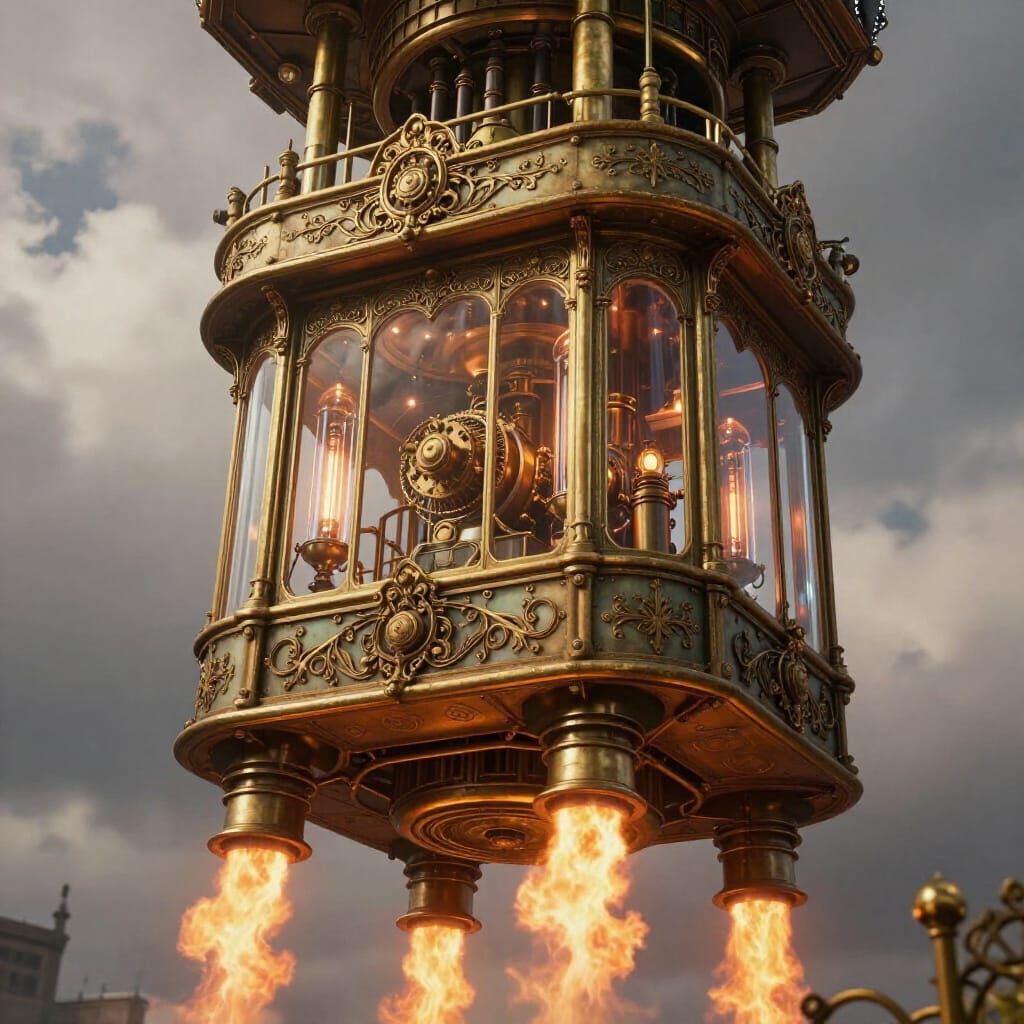 Steampunk Elevator Ascends Through Clouds in Concept Art Sty...
