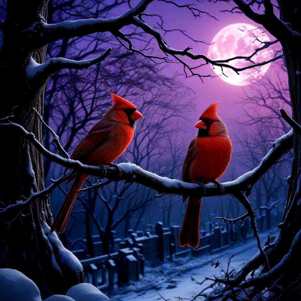 Gothic Cardinal on Bioluminescent Snow