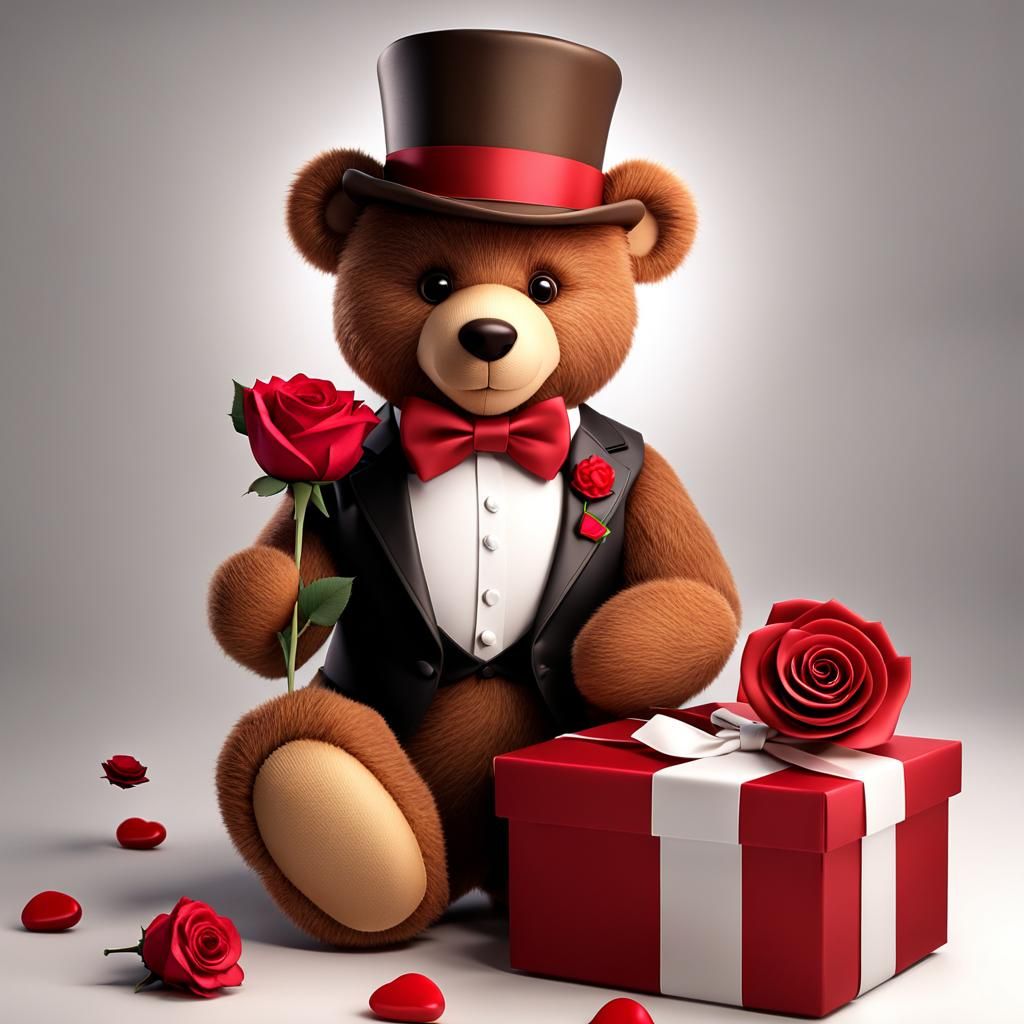 Valentine's Day Teddy Bear with Candy as 3D Render