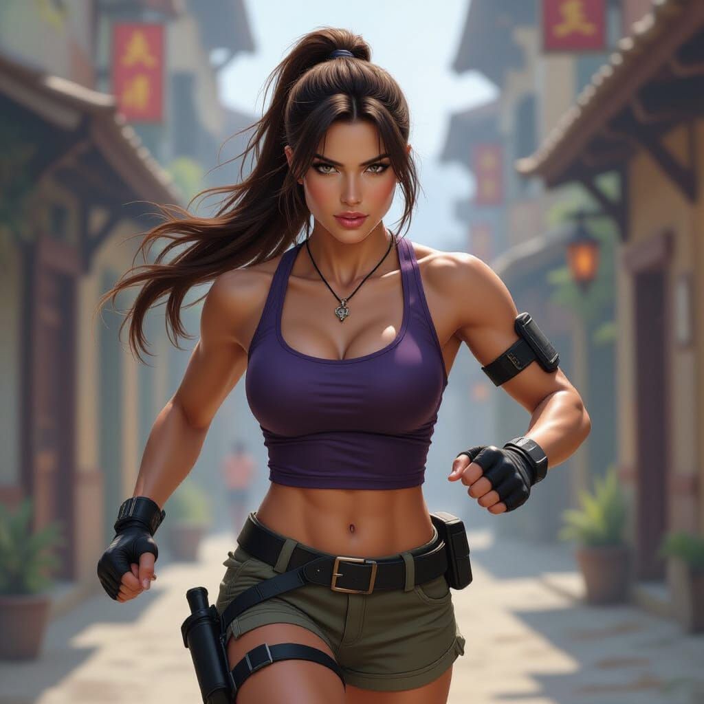 Muscular Woman in Action Pose: Dark Fantasy Concept Art
