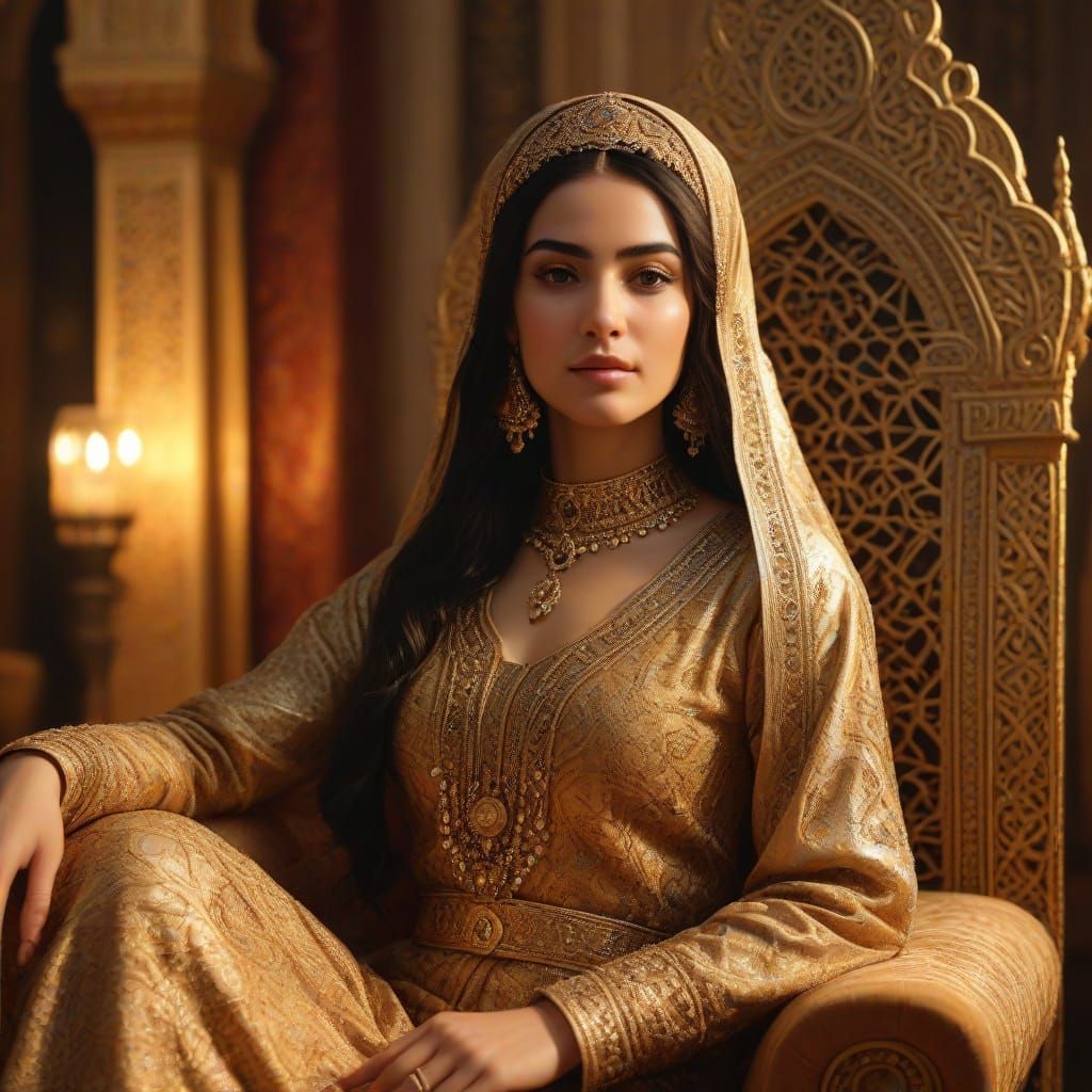 Royal Arabic Woman in Classical Oil Painting