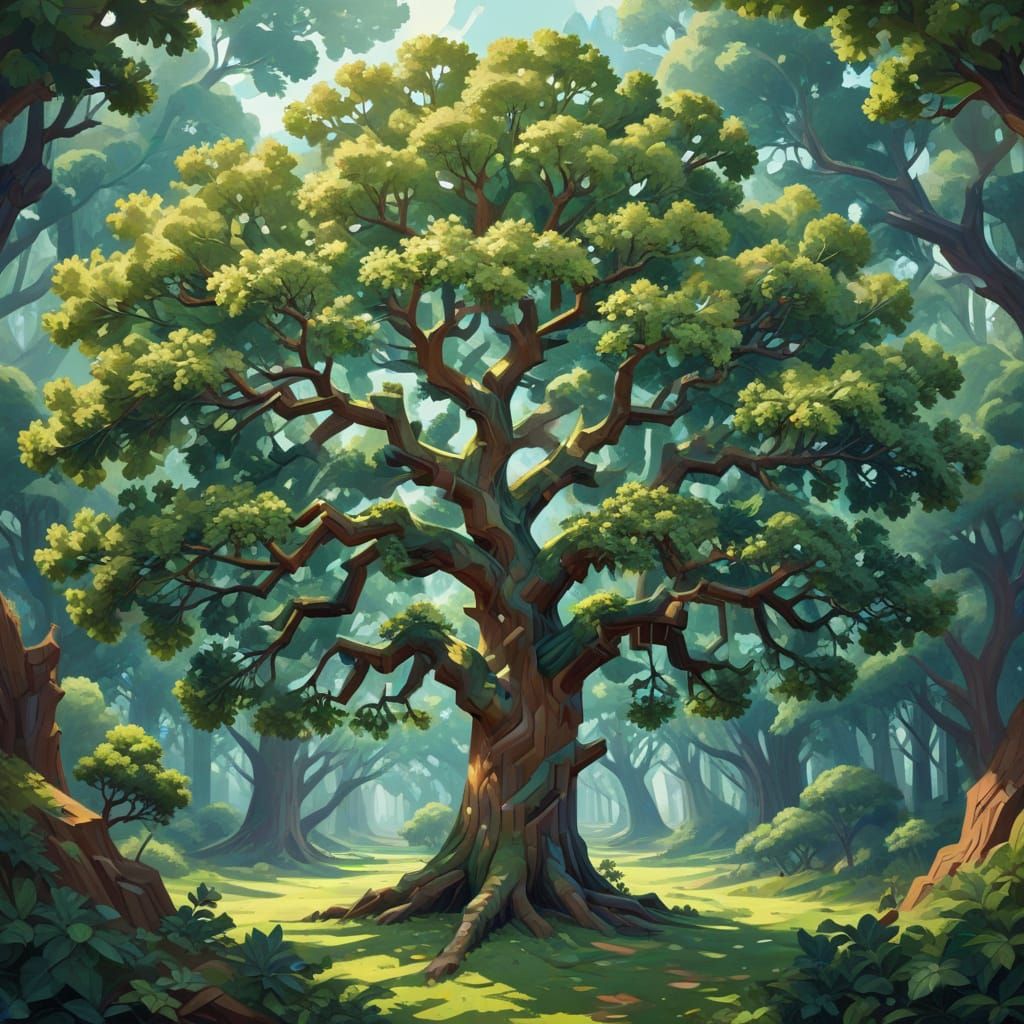 Fractal Oak in Angular Oil Painting Style