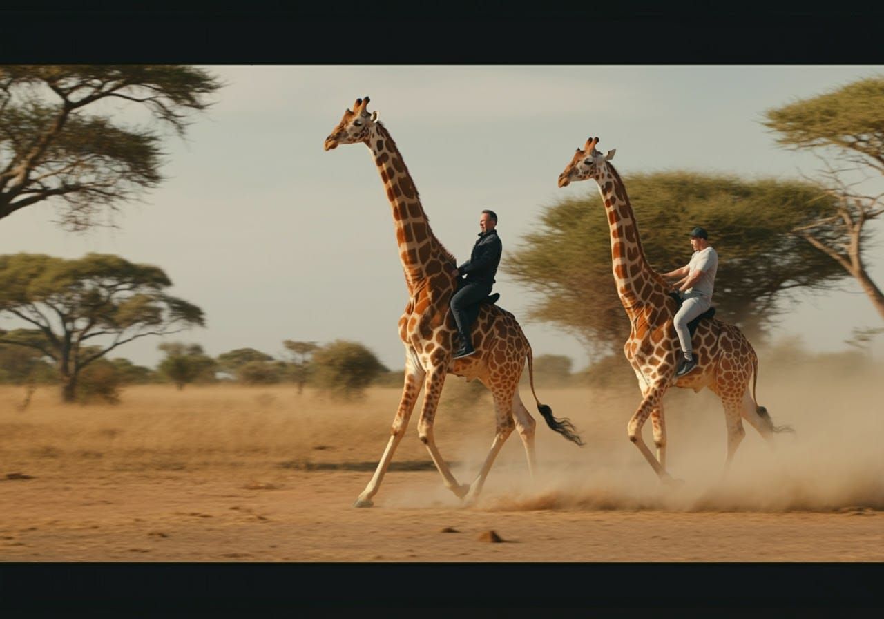 Giraffe Drag Race in Studio Ghibli Style