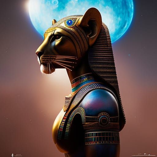 Egyptian Lioness Goddess Sekhmet with Solar Disk
