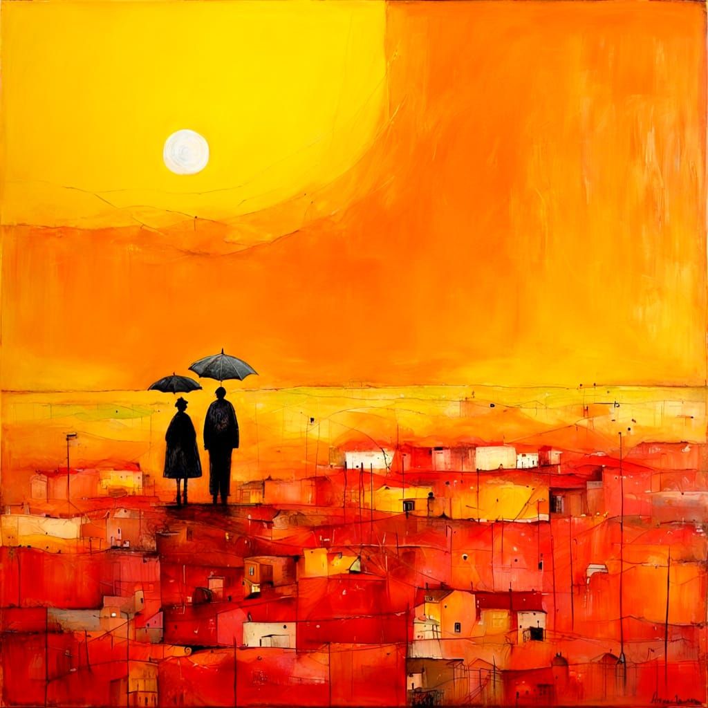 Textured Encaustic Painting in Naive Primitive Style