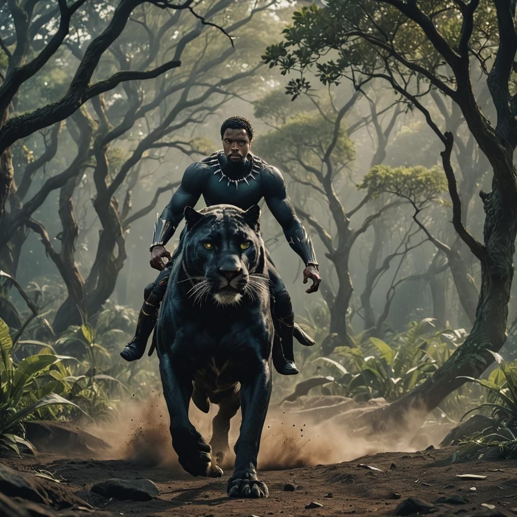 Dramatic Black Panther Cinematic Film Still