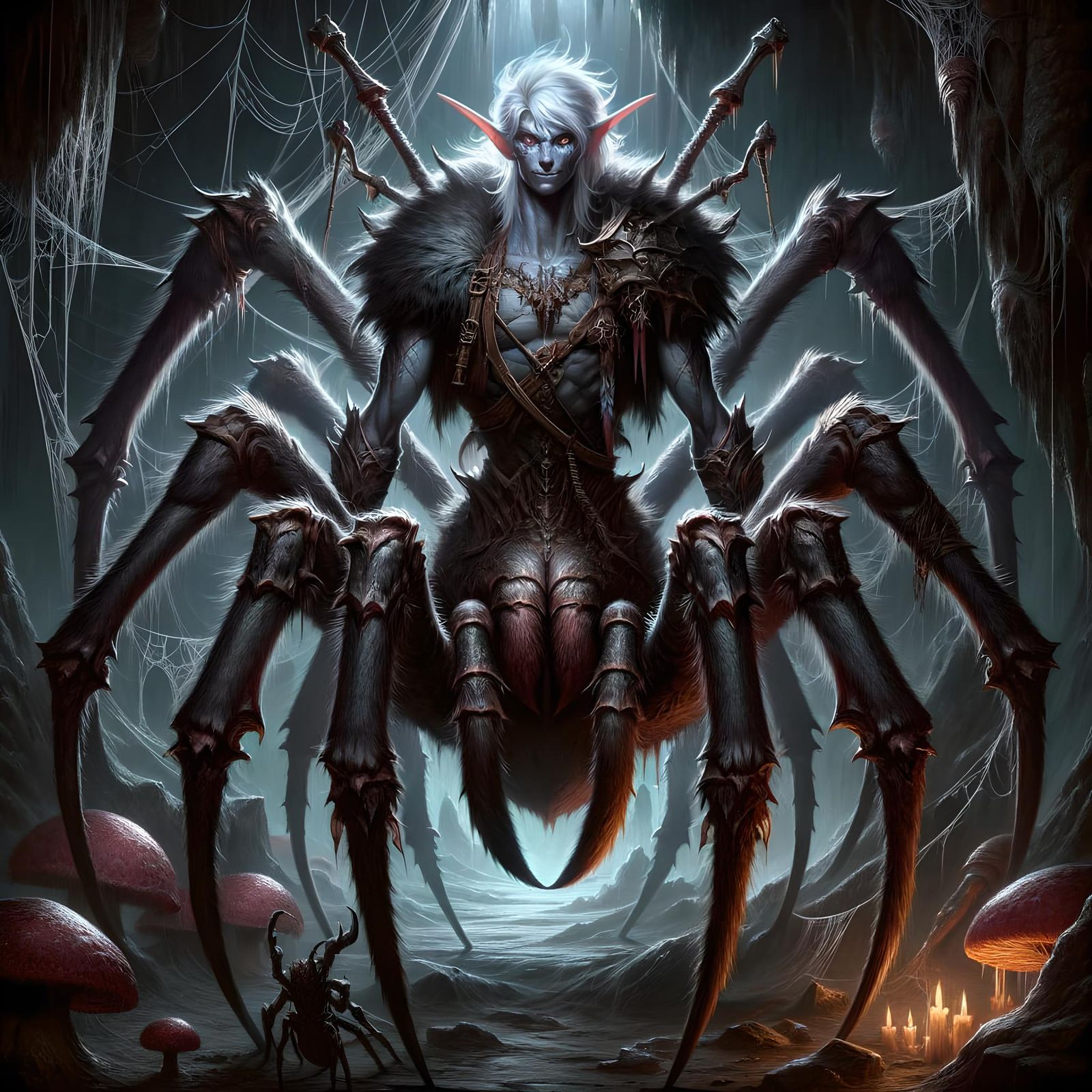 Menacing Drider in Dark Underworld Cavern