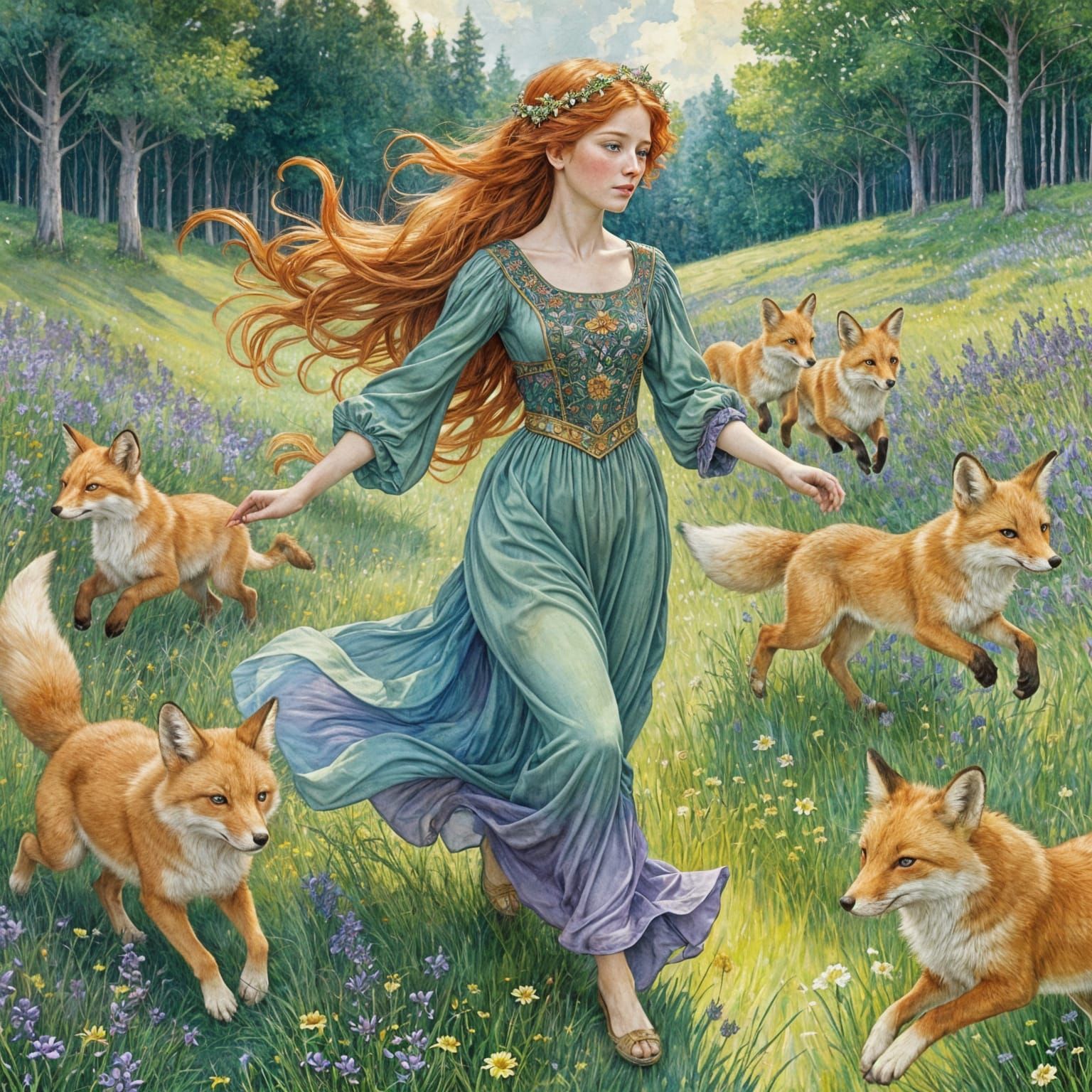 Whimsical Summer Princess in a Watercolor Fairytale