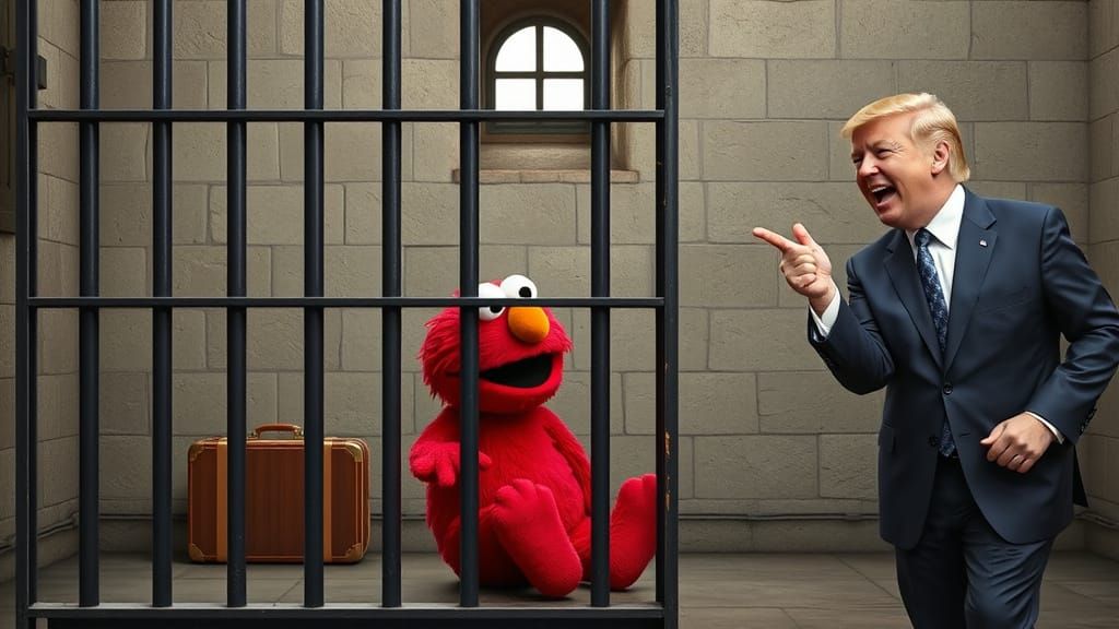 Elmo in a Prison Cell, Surrounded by Satire