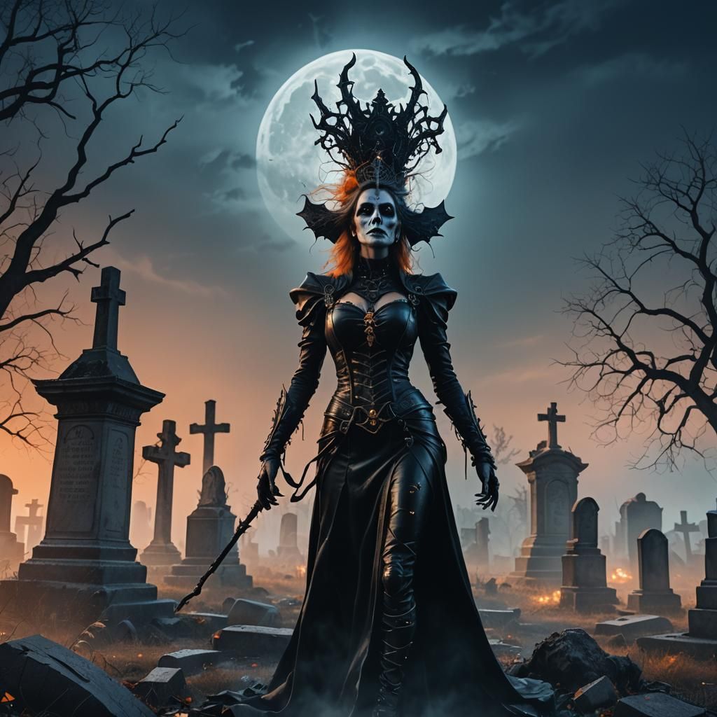 Goddess in Abandoned Cemetery: Dark Fantasy Art