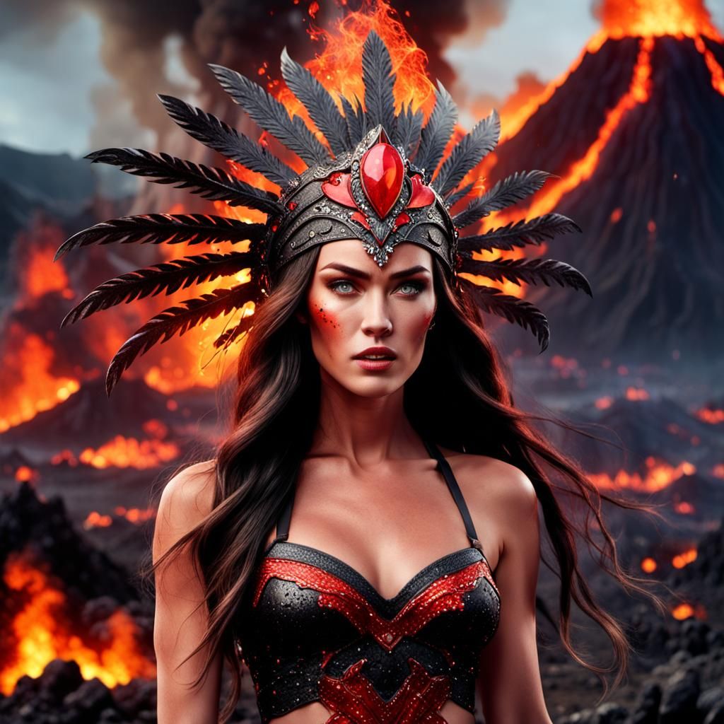 Megan Fox in Flames with Heart Headdress