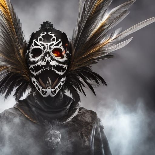 Skull Mask Portrait with Dark, Dramatic Lighting