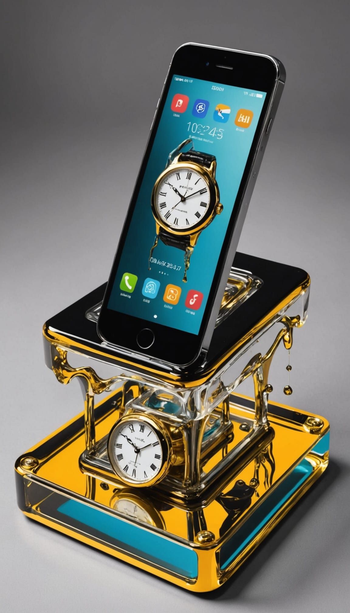 Dali-Inspired Melting Cell Phones Cubist Acrylic Art