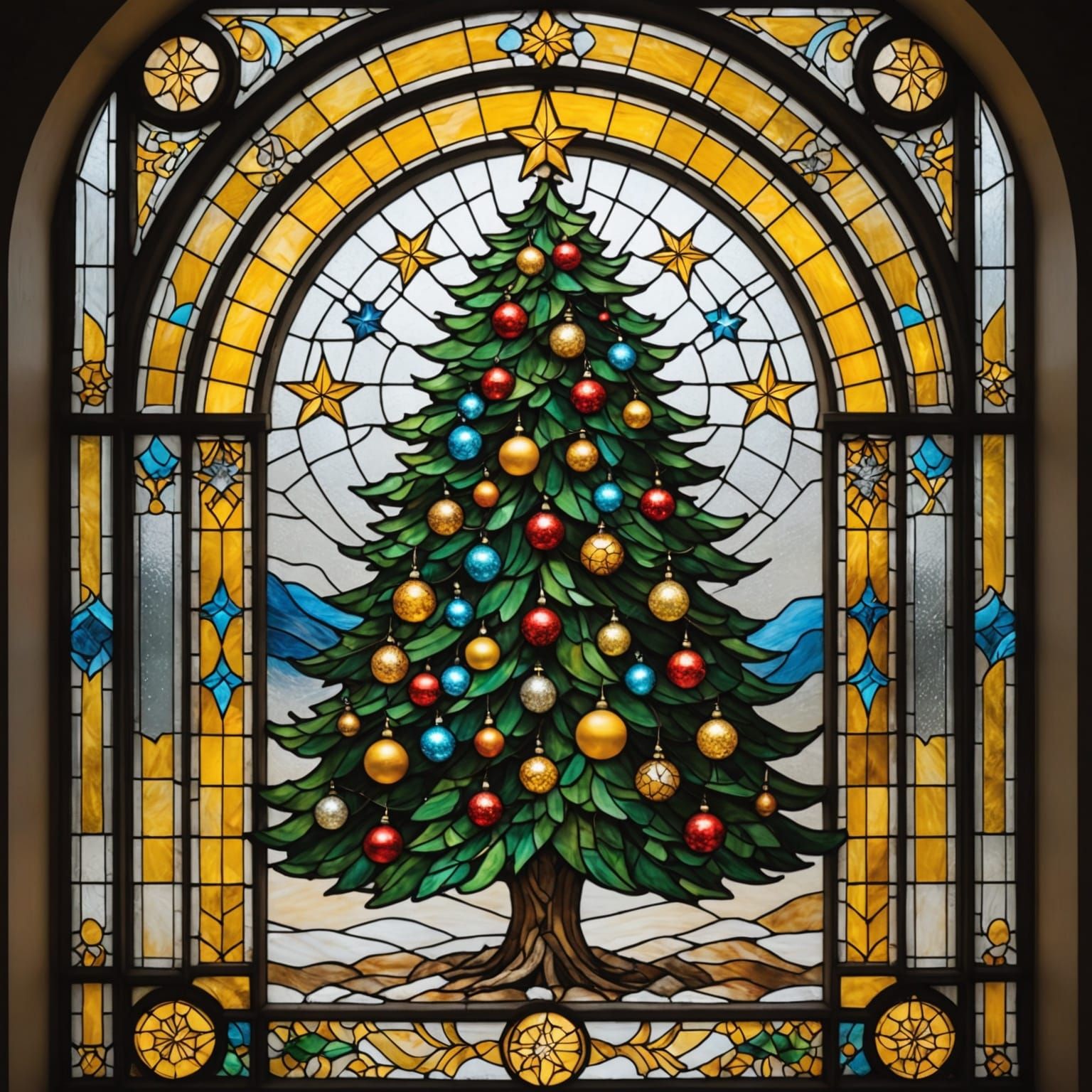 Masterpiece Stained Glass Christmas Tree in Rich Glasswork