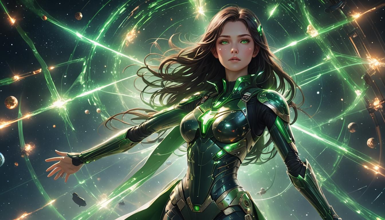 Brunette Woman in Space: 3D Anime Art