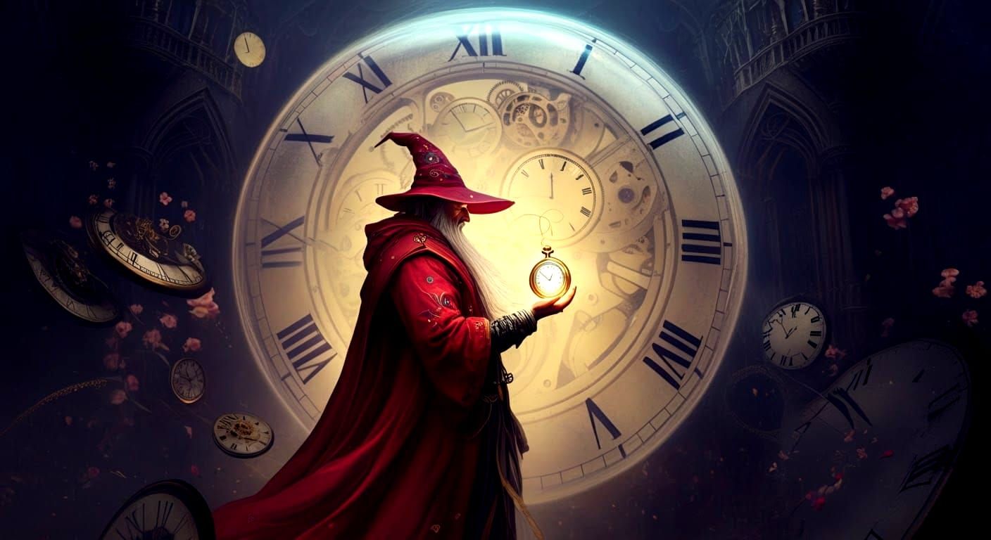 Wizard Manipulates Time with Glowing Pocket Watch