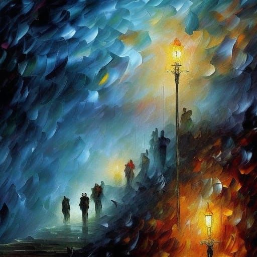 Infernal Landscape in the Style of Impasto Painting