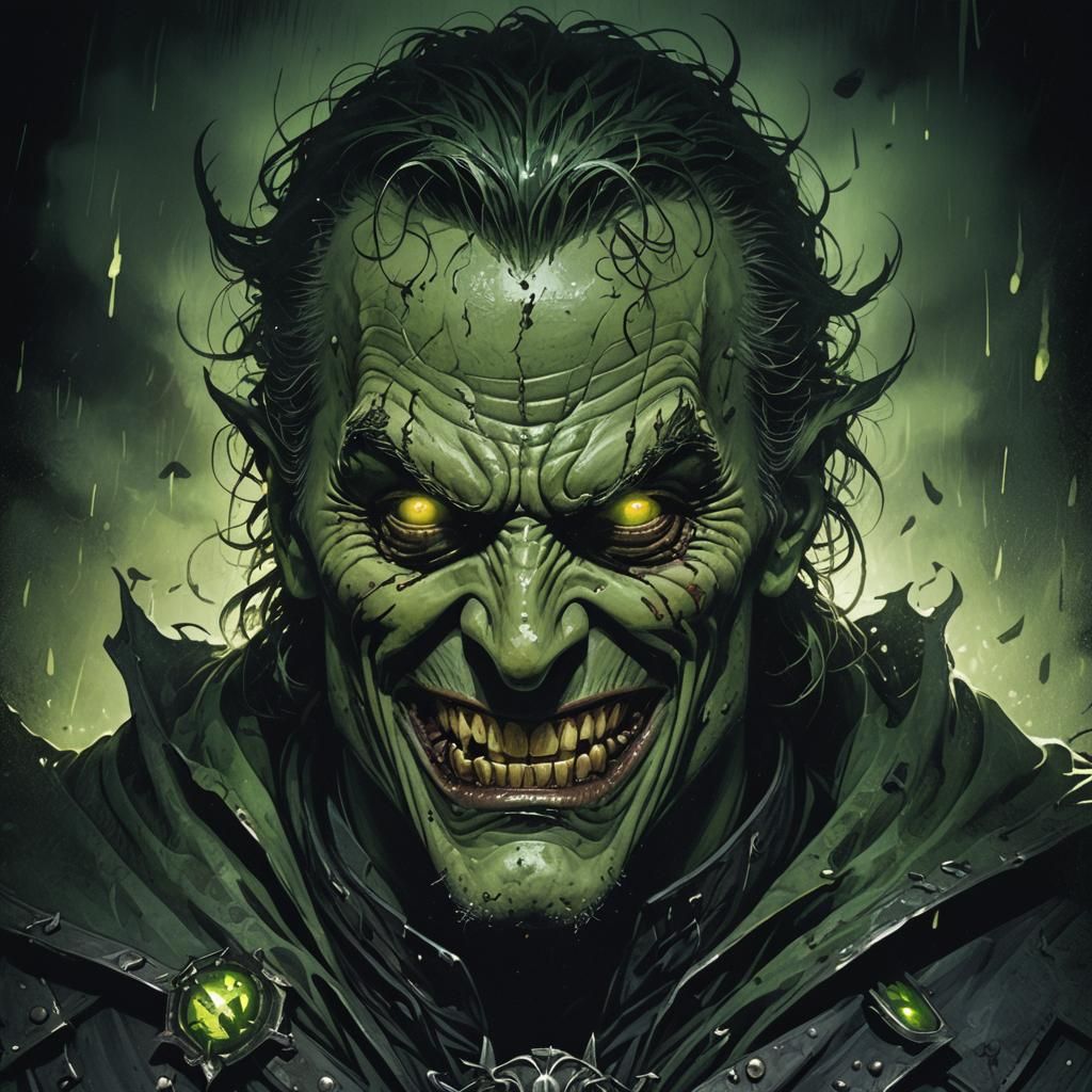 Eerie Dark Fantasy Villain Portrait with Ominous Grin