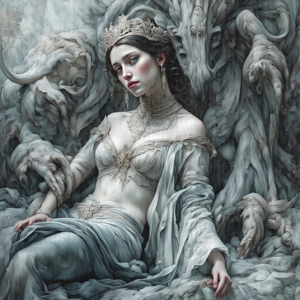 Ethereal Goddess in Spectral Castle, Dark Gothic Art
