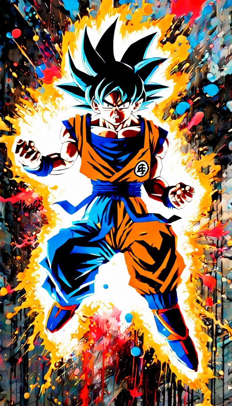 Son Goku Kamehameha Graffiti Art in Anime Style