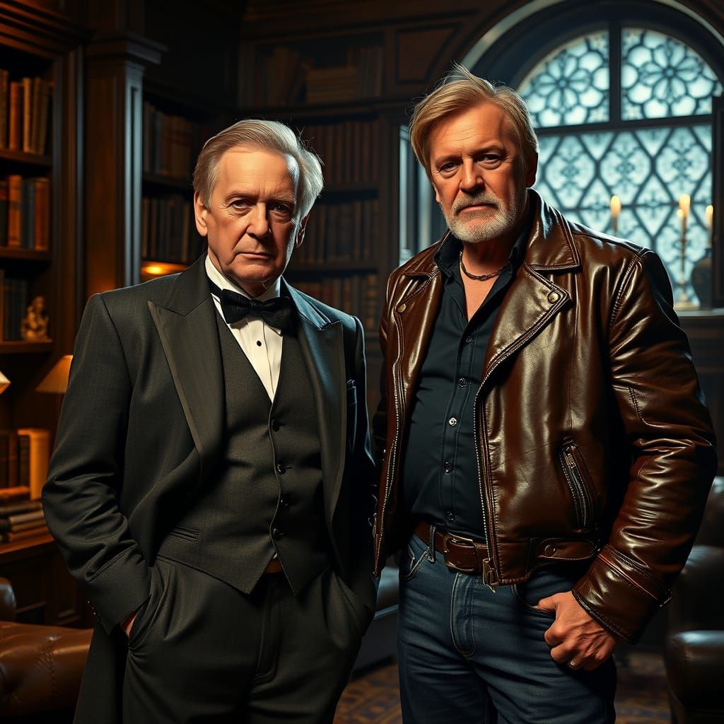 Cinematic Portrait of Two Lords in a Study