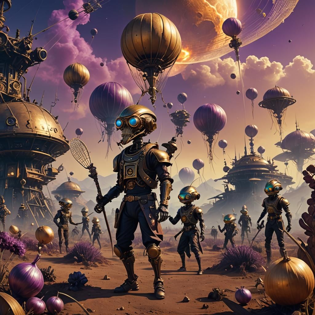 Steampunk Aliens Engage in Badminton on an Exotic Planet