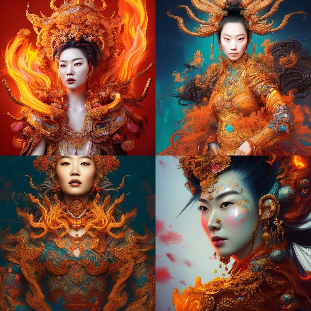 Fierce Princess Portrait in Flames: Hyperdetailed Fantasy Ar...