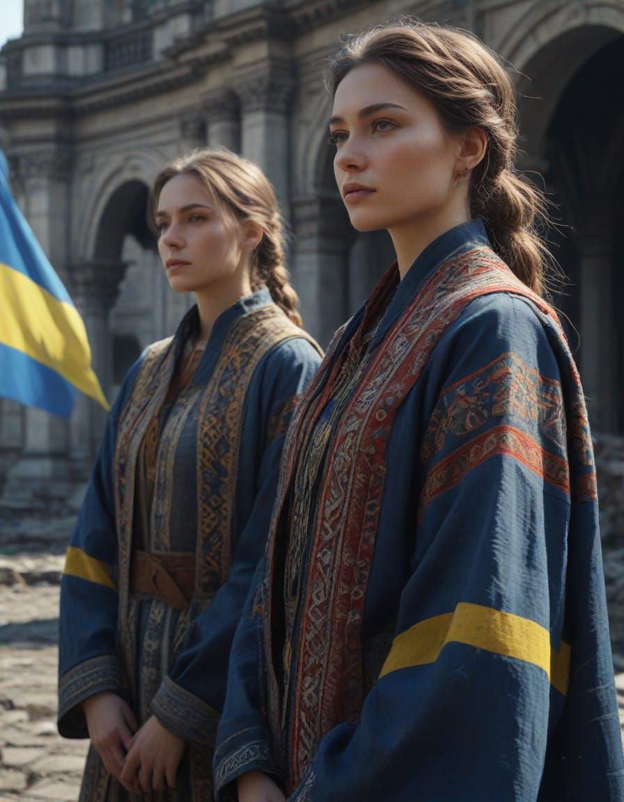 Epic Ukrainian Independence Square Scene in Traditional Atti...