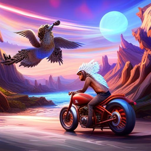 Winged Zebra Leopard on Motorcycle: 3D Digital Art